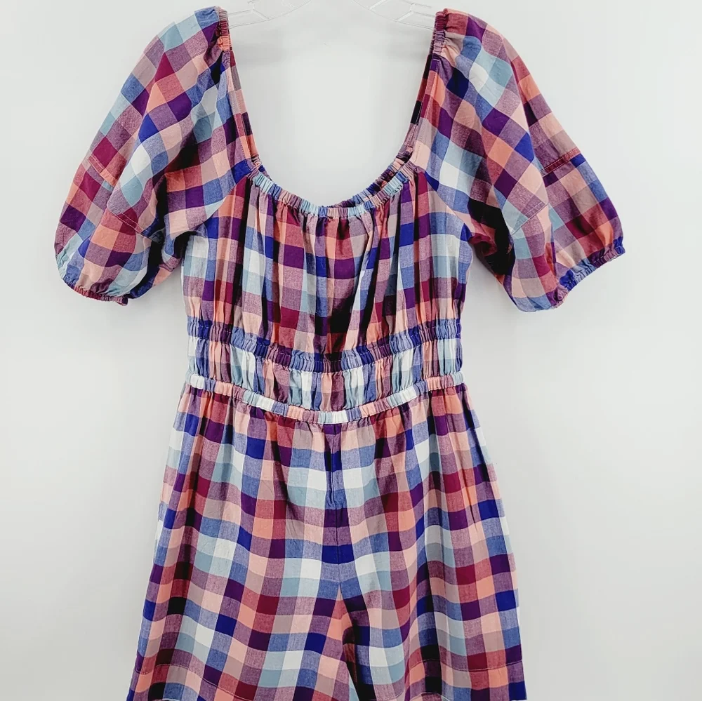 Anthro Kopal Brea Plaid Puff Sleeve Romper Cotton Cottagecore S - Picture 6 of 8
